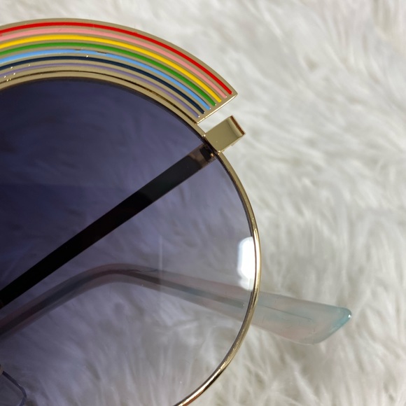 Oversized Retro Rainbow Sunnies Sunglasses Gold Frames  Smoke Blue Black Lens - Picture 5 of 8
